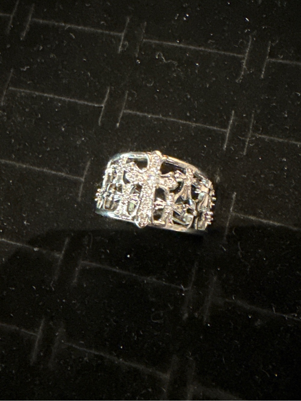 Silver Cross Cutout Band Ring with Pavé Detail